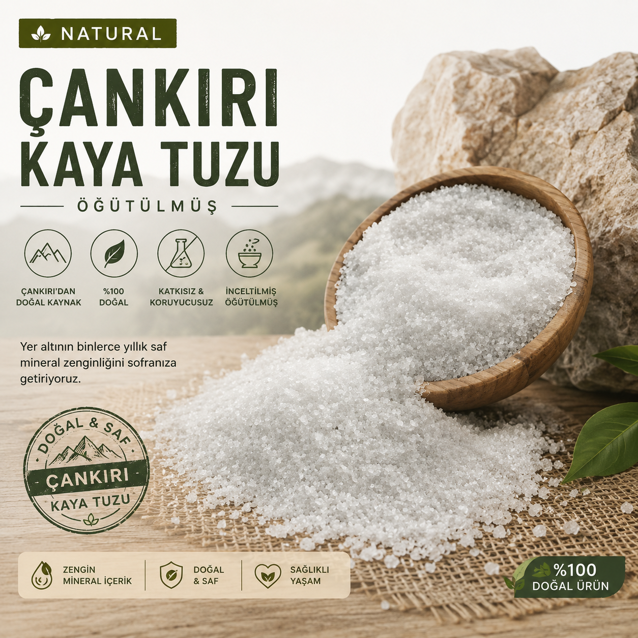 Natural Çankırı Kaya Tuzu Öğütülmüş 1KG